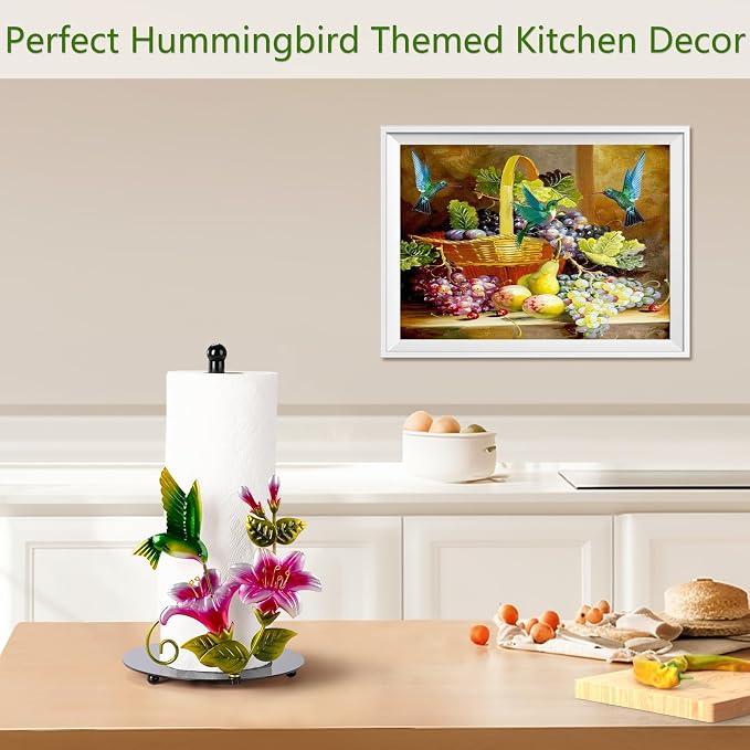 Flower & Hummingbird Decor Paper Towel Roll Holder Countertop - Image 5