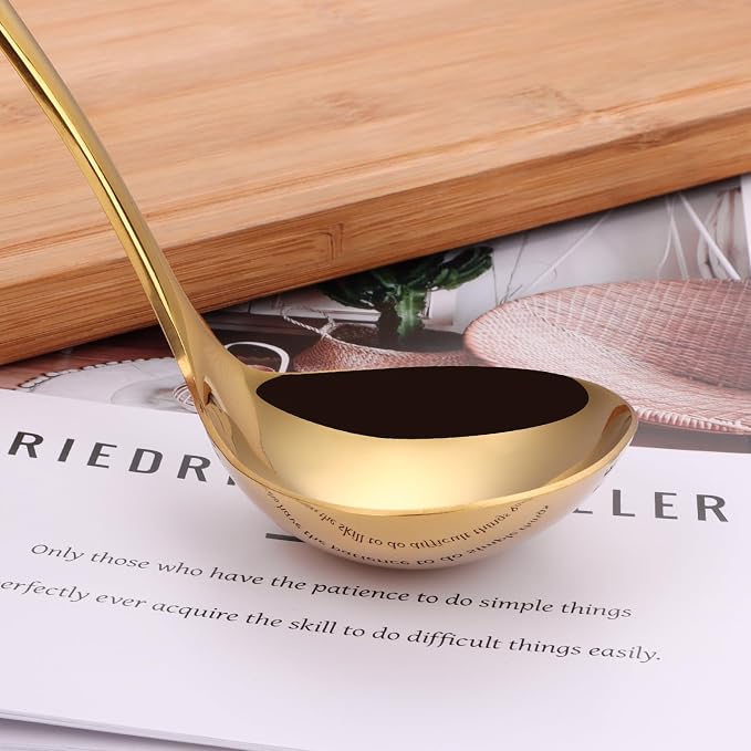 9.5 Inch Gold Ladle Spoons SUS304 Stainless Steel Soup Ladle 2 oz. Gravy Sauce - Image 4