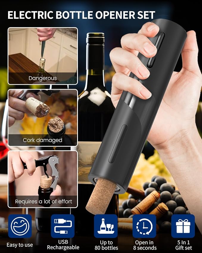 CIRCLE JOY Electric Wine Bottle Opener Set Rechargeable Wine Corkscrew Cordless - Image 2