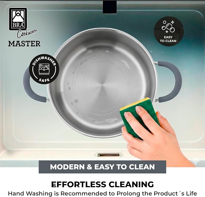 BRA COOKWARE Master Stainless Steel Stock Pot w/Glass Lid | 9.5 Inch 4 Quart - Image 5