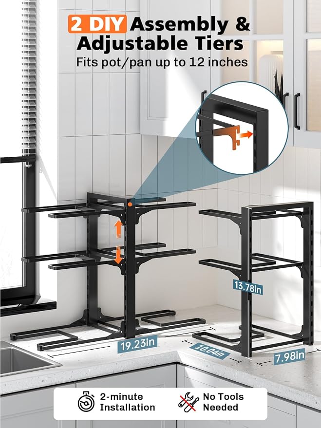 MUDEELA 6-Tier Pots and Pans Organizer under Cabinet, 13.78" Height Heavy Duty - Image 3
