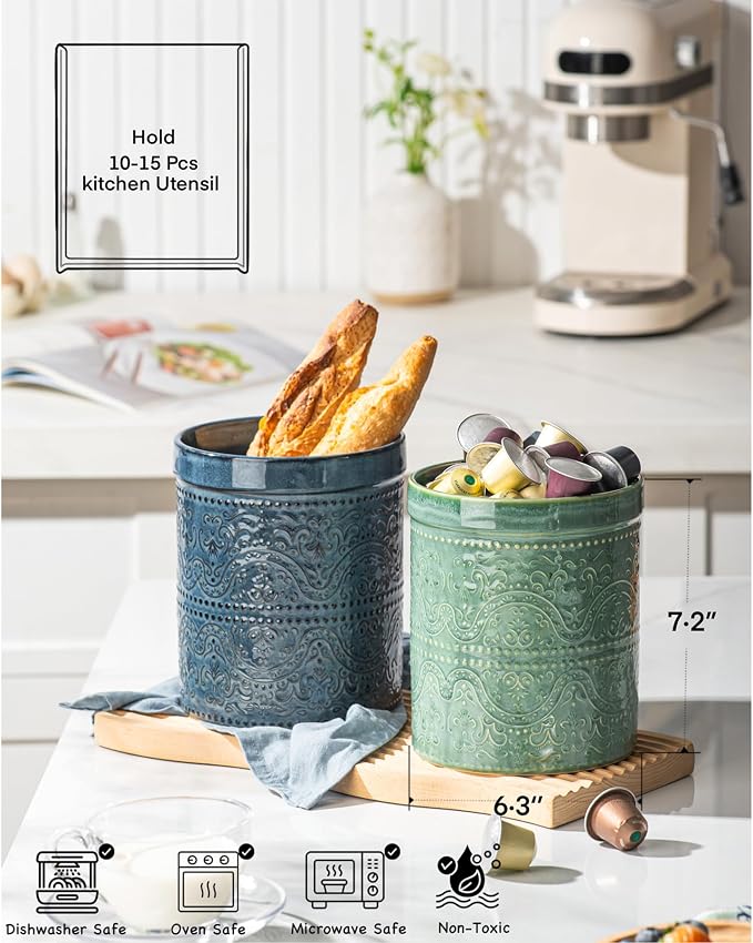 Kitchen Utensil Holder, 7 Inches Large Ceramic Utensil Holder - Image 4