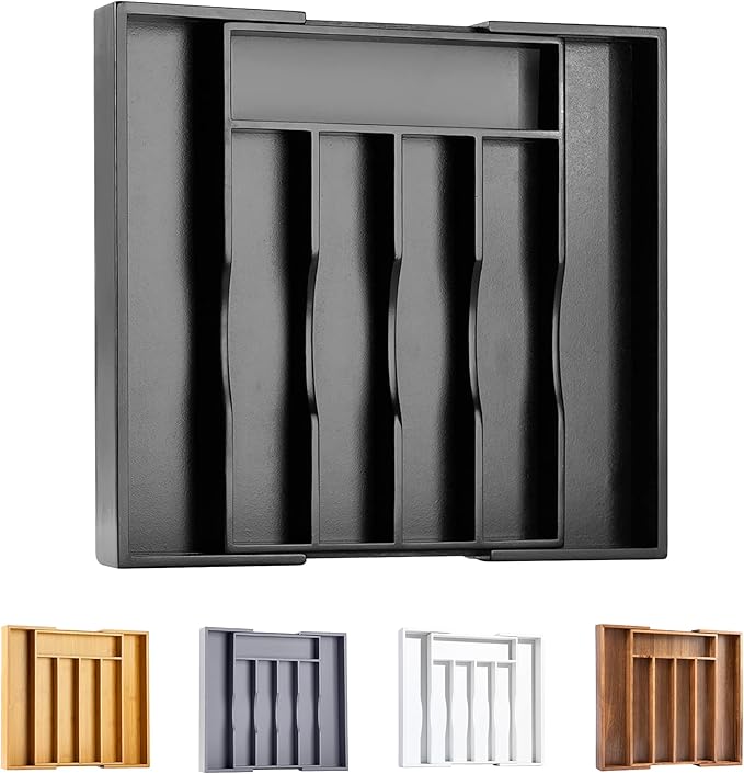 Bellsal Black Silverware Organizer Kitchen Drawer Organizer Expandable Bamboo by Bellsal
