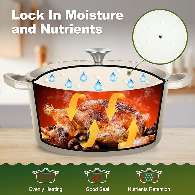 P&P CHEF 7QT Enameled Dutch Oven, Cast Iron Dutch Oven Pot - Image 5