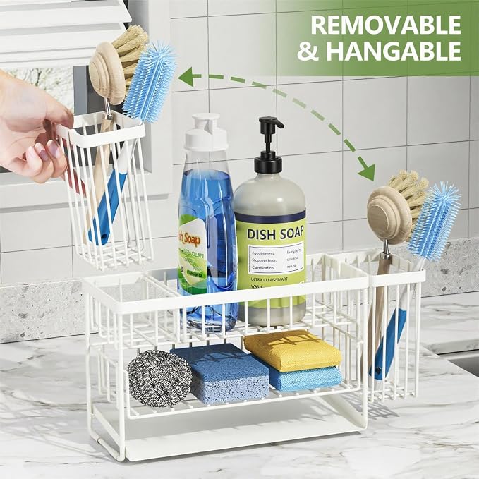 Cisily White 2-Tier Kitchen Sink Caddy Organzier Rack - Image 3