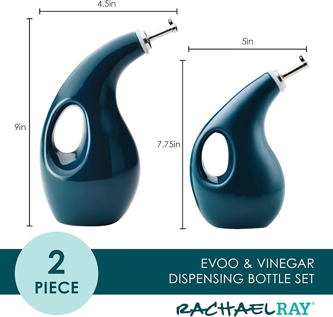 Rachael Ray Serveware Ceramic EVOO Oil and Vinegar Dispensing Bottle Set - Image 2