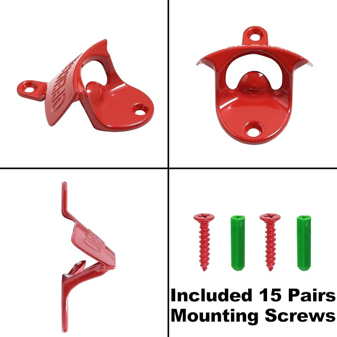 15 PCS Red Wall Mounted Beer Bottle Opener Rustproof, Bulk Soda Cap Opener - Image 4