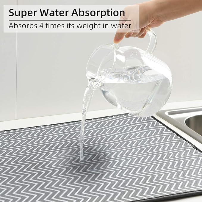 SUBEKYU Dish Drying Mat for Kitchen Counter, Microfiber Absorbent Dishes - Image 5