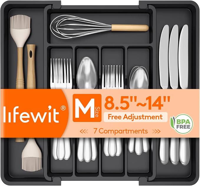 Lifewit Expandable Silverware Organizer, Plastic Utensil Tray by Lifewit
