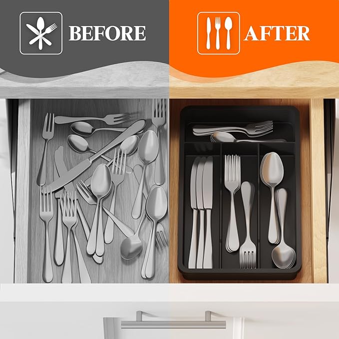 Lifewit Silverware Drawer Organizer Tray, Plastic Cutlery Storage - Image 6