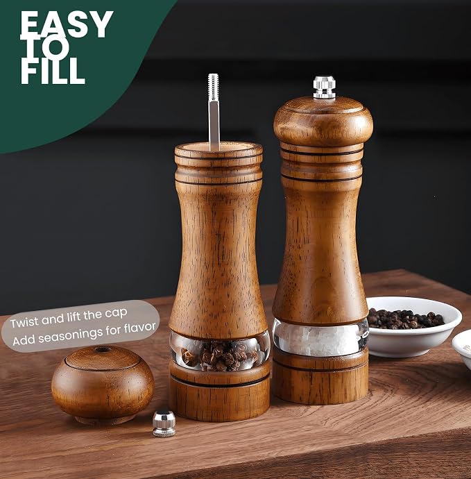 2-Piece Salt and Pepper Grinder Set, 6.5 Inch Wooden Salt and Pepper Mills - Image 4