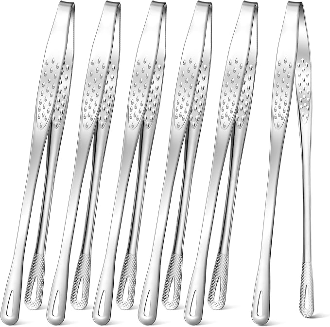 meekoo 6 Pcs 7.8 Inches Stainless Steel Korean BBQ Grill Tongs Japanese by meekoo