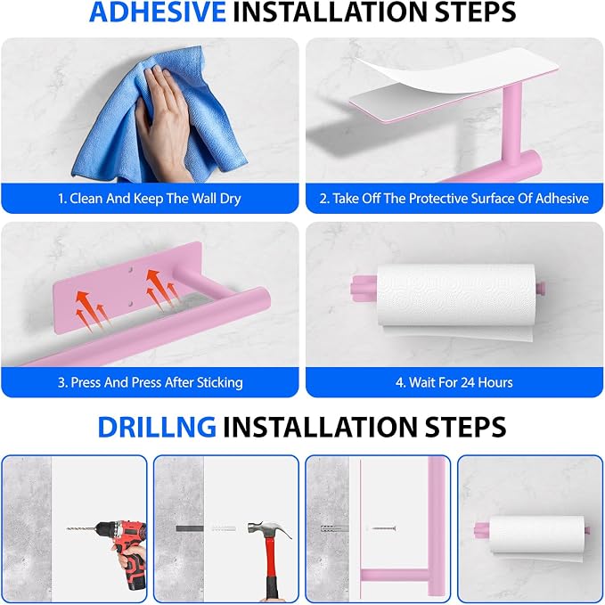 Paper Towel Holder Under Cabinet, Self-Adhesive, No Drilling, Stainless Steel - Image 6