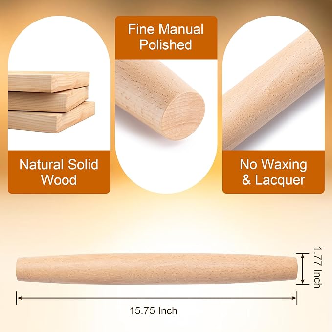 AISOSO French Rolling Pin, 15.75 Inches Wood Rolling Pins - Image 2