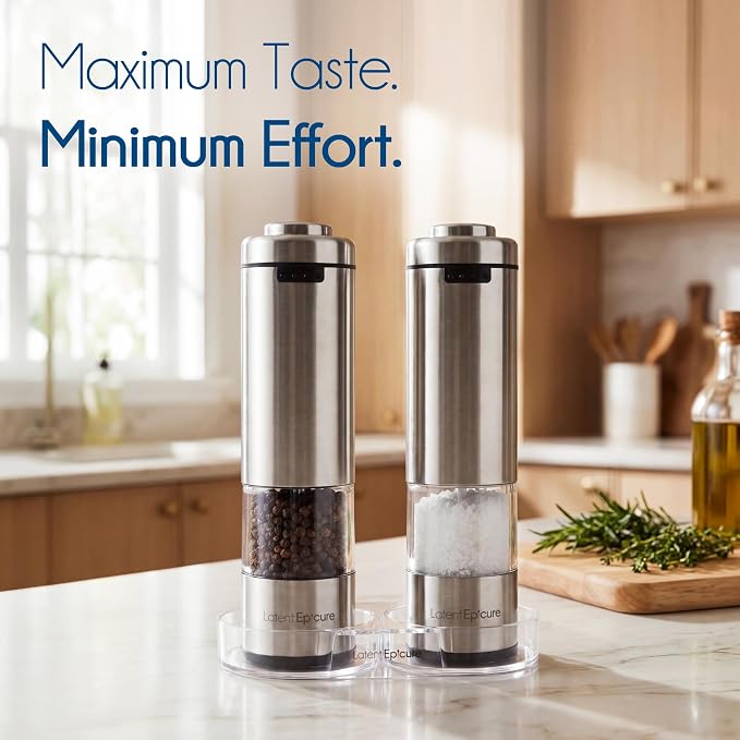 Latent Epicure Electric Salt and Pepper Grinder Set, USB-C Rechargeable - Image 2