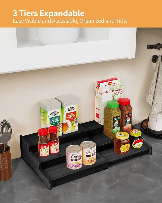VenDotbi Spice Rack, 3-Tier Expandable Bamboo Spice Rack Organizer - Image 3