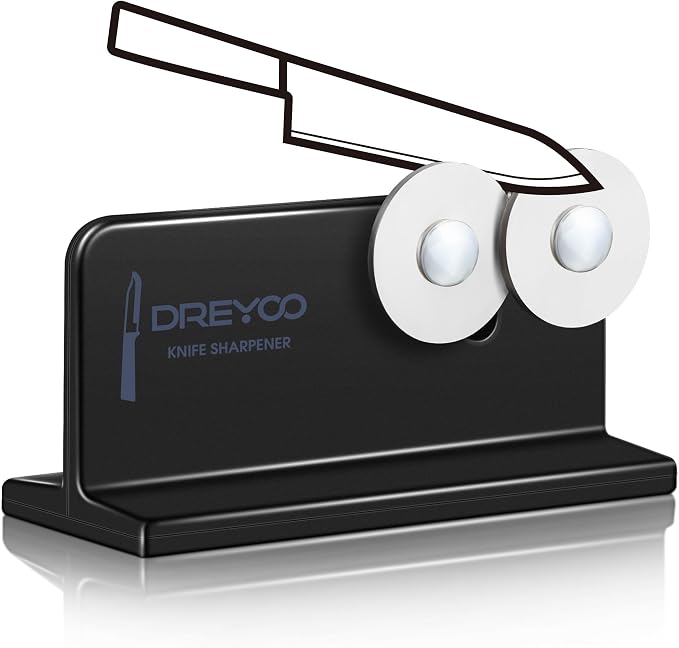 Dreyoo Cutlery Pointed Edge Knife Sharpener, Double Sided Stainless Steel by Dreyoo