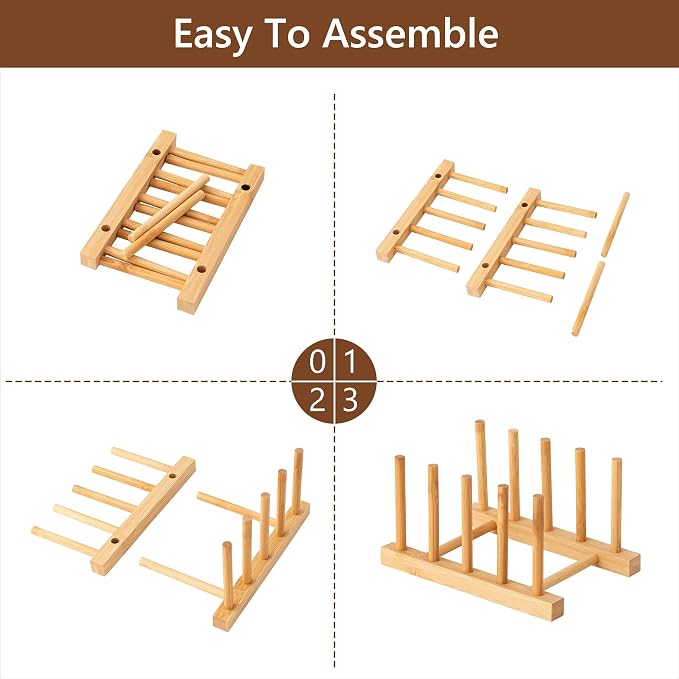 HBlife Bamboo Dish Plate Bowl Cup Book Pot Lid Cutting Board Drying Rack Stand - Image 7
