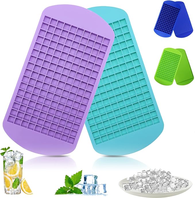 Silicone Mini Ice Cube Trays 2 Pack, 160 Small Ice Cube Molds Easy Release by LeeYean