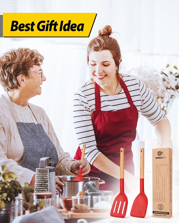 Pack of 2 Silicone Cooking Spatula, Heat Resistant Solid Turner, Non Stick - Image 7