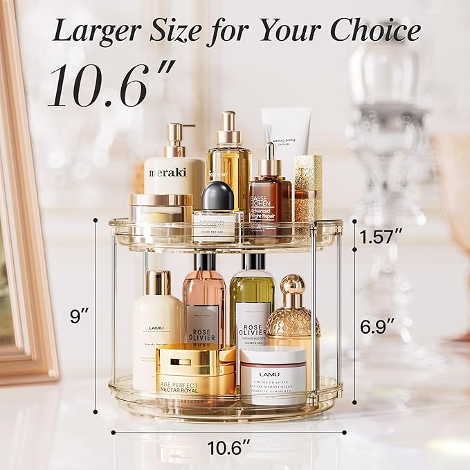 LAMU 2 Tier Lazy Susan Turntable Organizer 10.6'' Rotating Spice Rack - Image 2