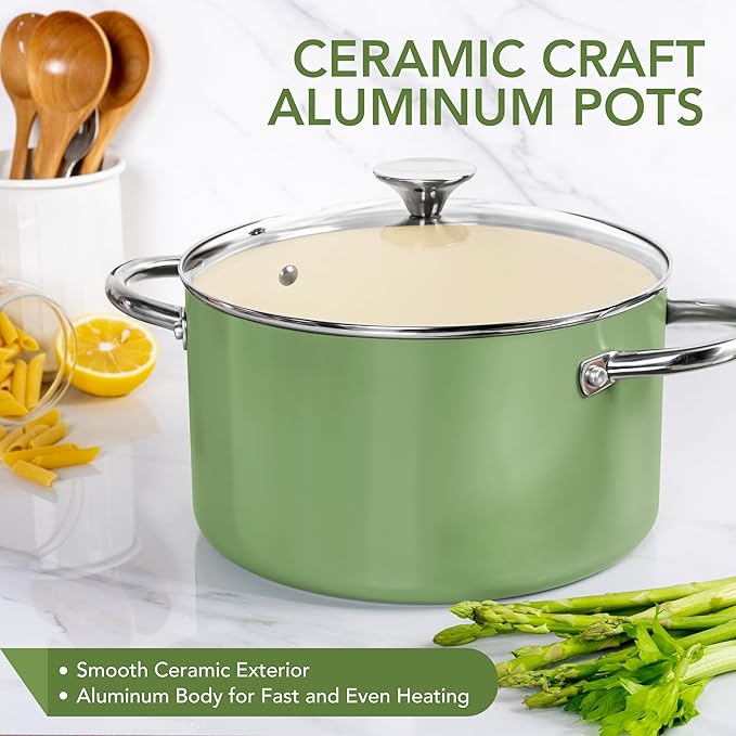 MICHELANGELO Stock Pot with Lid, 6 Quart Cooking Pot with Ceramic Coating - Image 3