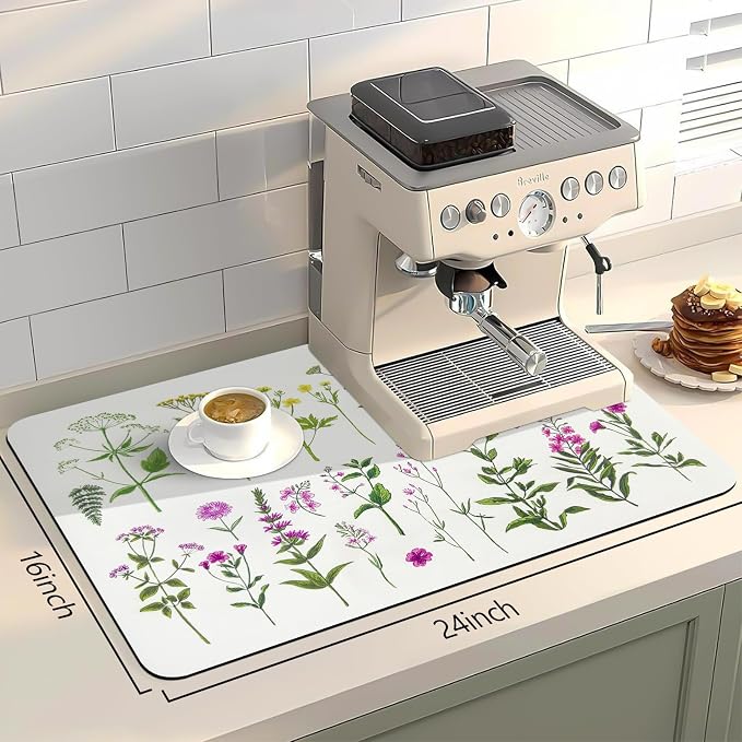 Bloss Dish Drying Mat, Spring Flower Printed Coffee Bar Mat, Kitchen Counter Mat - Image 4