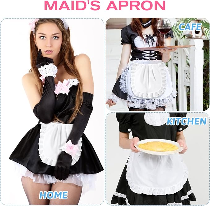 White Apron Cosplay, Waist Half Apron Puffy Tight Costume, Maid Aprons Kitchen - Image 7