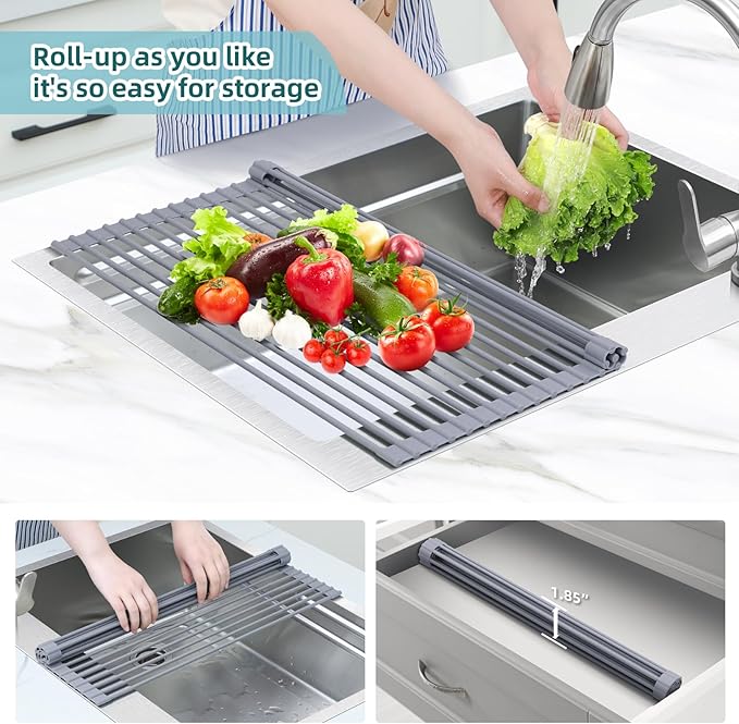 Ohuhu Dish Drying Rack Over The Sink, Roll Up Sink Rack 20.5" W x 13.1" L - Image 6
