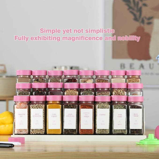 Pink Spice Jars with Label，4oz Seasoning Containers, Glass Spice Bottles with - Image 3