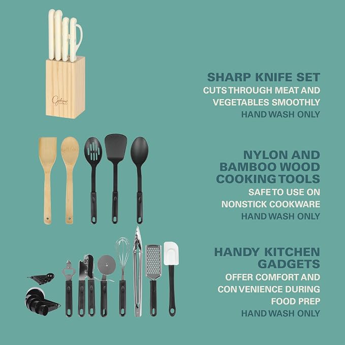 Gibson Home 74 Piece Kitchen in a Box Pots and Pans Cookware, Plates and Bowls - Image 9