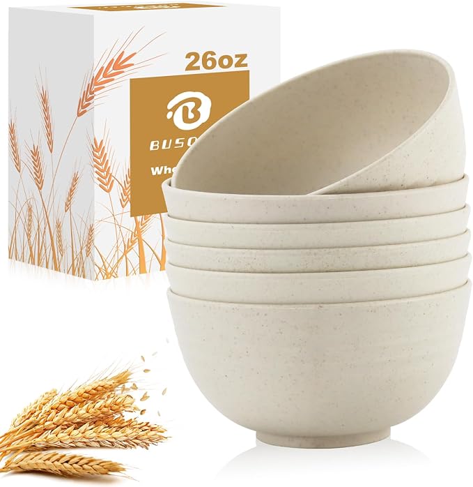 Soup Bowls 26oz, Wheat Straw Bowls Set of 6, Unbreakable Cereal & Popcorn Bowls by BUSOKIP