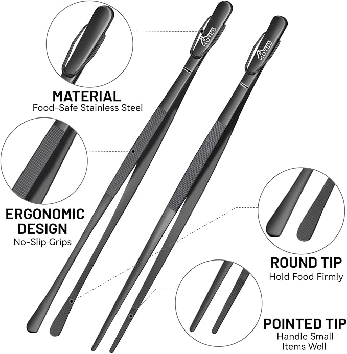 HOTEC Kitchen Tweezers Tongs Stainless Steel Professional Chef Tweezers - Image 6