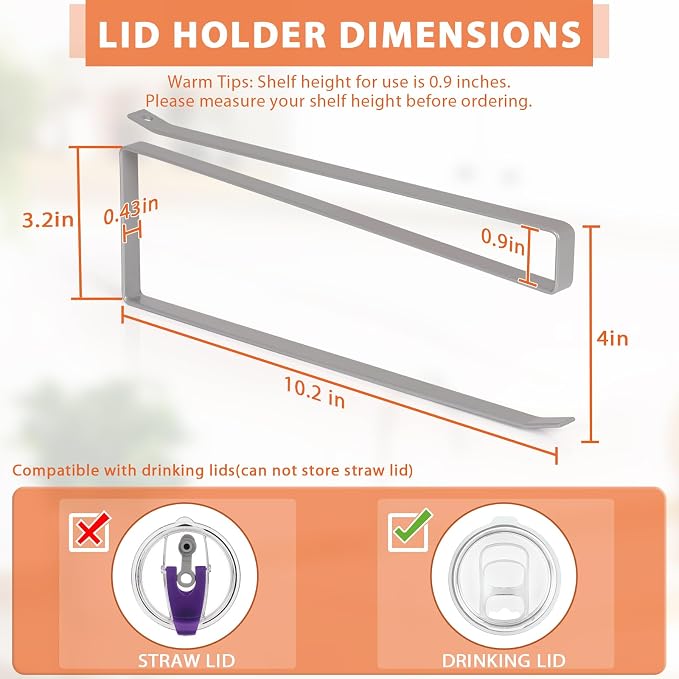 Tumbler Lid Organizer, Horizontal Tumbler Lid Storage Hook Up to 10 Lids - Image 3