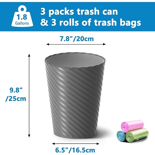 Bathroom Trash Can, 8 Pack 1.8 Gallons Small Trash Can - Image 3