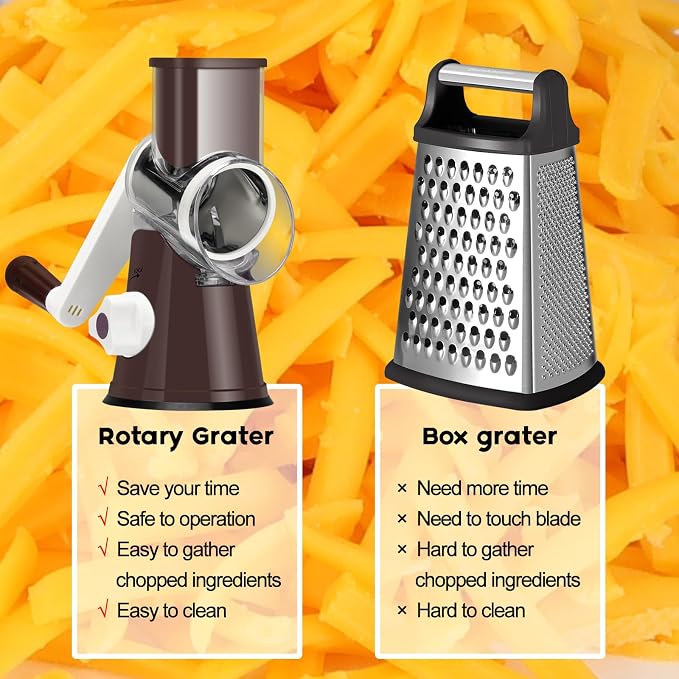 Ourokhome Rotary Cheese Grater Hand Crank, Kitchen Shredder Speed Mandolin - Image 8