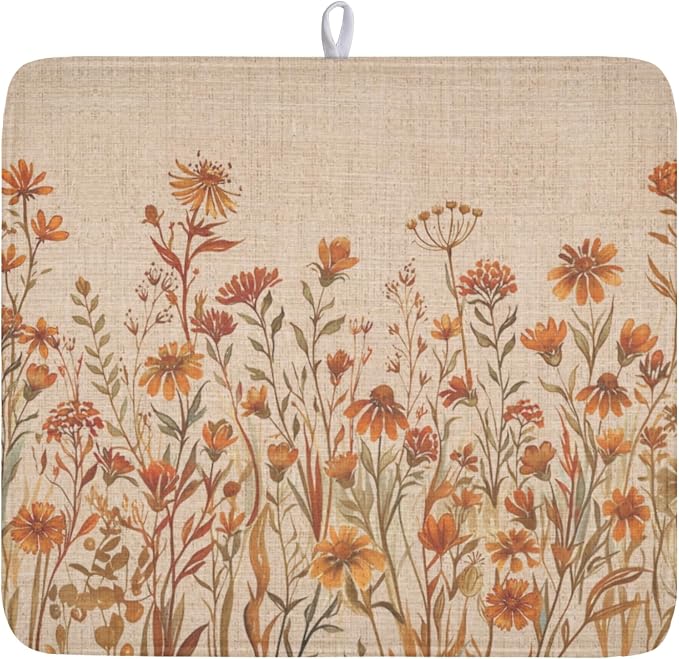 Fall Floral Dish Drying Mat for Kitchen Counter 16 x 18 Inch Autumn Sunflower by Unknown