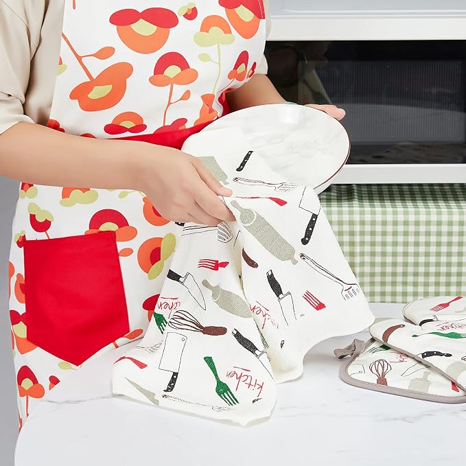 Oven Mitts and Potholders Dish Towles Set 100% Cotton - Image 4
