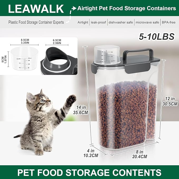 LEAWALK 5Lbs Airtight Cat Dog Food Storage Container - Image 2