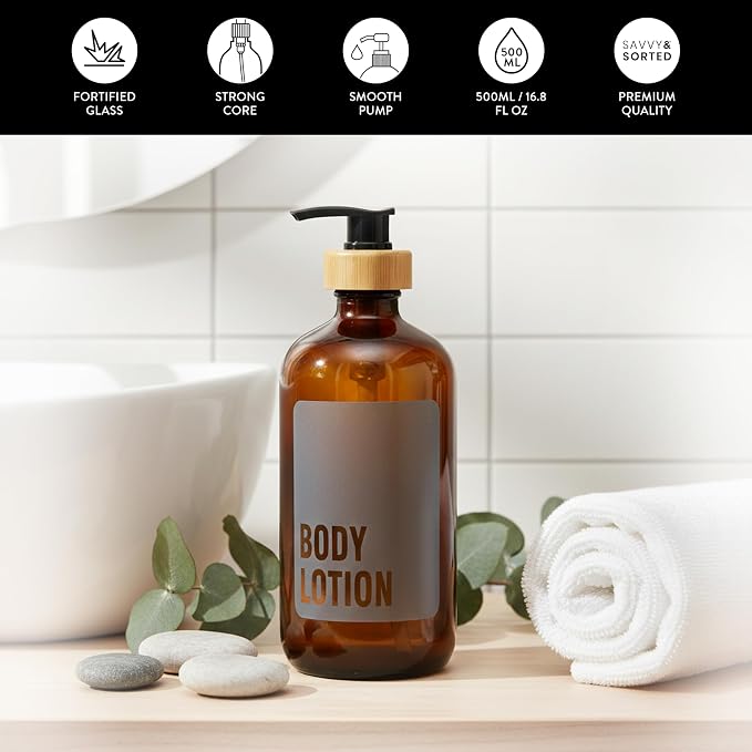 SAVVY & SORTED Amber Glass Body Lotion Dispenser - Image 5