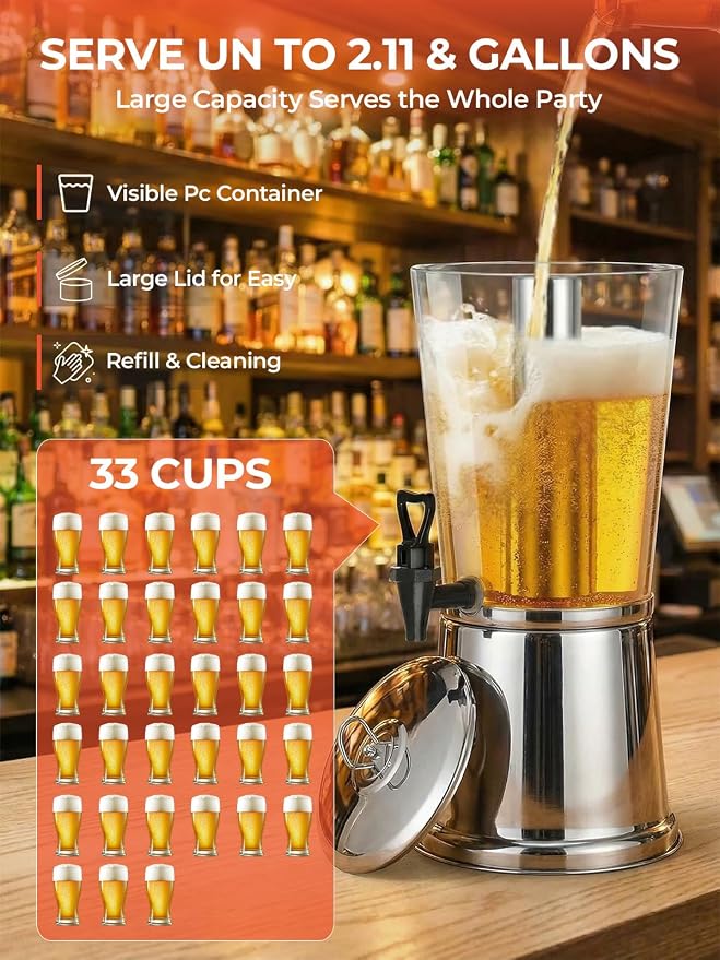 Beverage Dispenser With Stand, Stainless Steel Drink Dispenser - Image 2