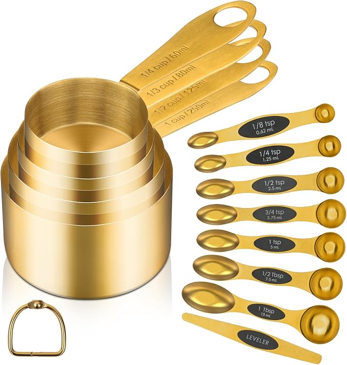 GuDoQi Gold Magnetic Measuring Spoons and Cups Set of 12, 8 Dual Sided Magnetic by GuDoQi