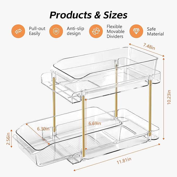 LAREKUN2pack 2-Tier Organizer & Storage Unit Stackable Bathroom Cabinet - Image 3
