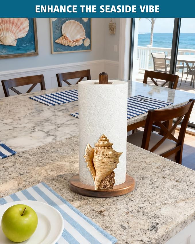 Conch Paper Towel Holder, Coastal Beach House Decor - Image 2