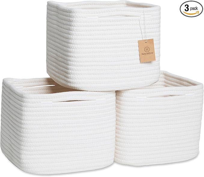 NaturalCozy Storage Cubes 9”x9”x7”Cotton Rope Woven Baskets by NaturalCozy