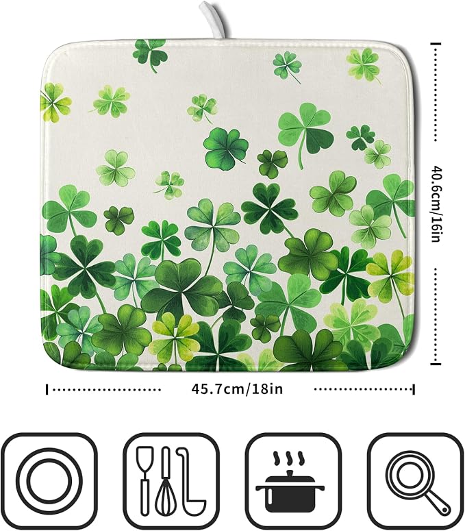 Spring Sage Green Shamrocks Drying Mat 16x18 Inch St. Patrick's Day Irish - Image 2