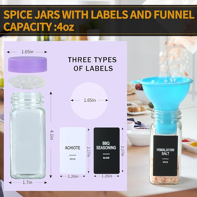 48 Glass Spice Jars with Labels, Spice Jar Set, 4oz Spice Containers, Seasoning - Image 2