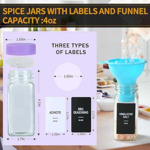 48 Glass Spice Jars with Labels, Spice Jar Set, 4oz Spice Containers, Seasoning - Image 2