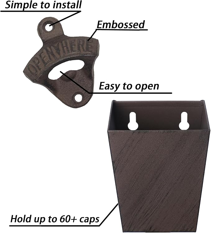 Rustic Cast Iron Beer Bottle Opener Wall Mounted - Image 2