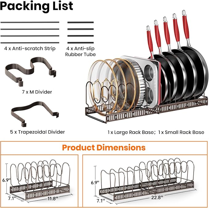 MUDEELA Pots and Pans Organizer under Cabinet, Expandable Pan Lids Organizers - Image 7